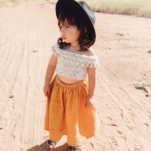 18M-6Y Baby Girls Clothing Set Fringed Ruffle Grid Off Shoulder Tops and Skirt Two-piece Suit for Vacation Birthday Party