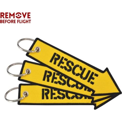 5 PCS/LOT Remove Before Flight Rescue Keychain for Cars Key Tag Cool Yellow Arrow Shaped Embroidery OEM Keychain for Motorcycles