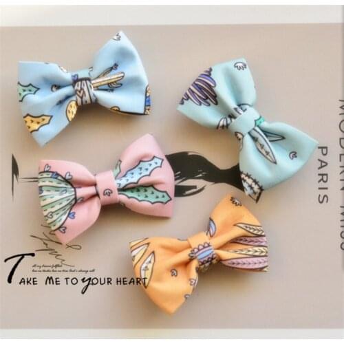 5pcs/lot Hot Candy Color Hair Clips Flower Print Cloth Bow Hairpin Kids Hair Clips Girls Kids Hair Accessories