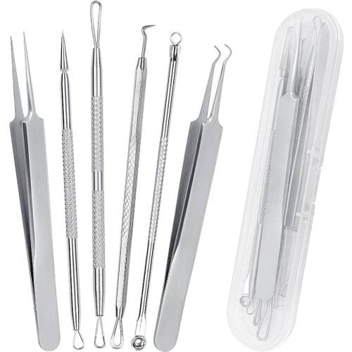 50Sets Blackhead Remover Comedone Extractor Pimple Popper Tool Kit 6 PCS Stainless Tweezers Kit With A Case