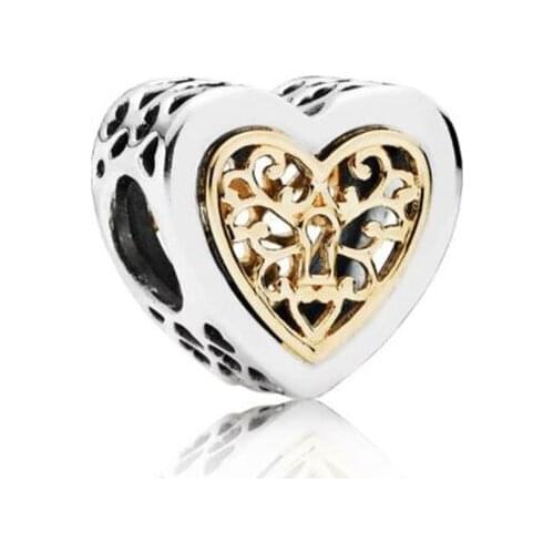 Authentic 925 Sterling Silver Bead Creative Happiness Heart-shaped Hollow Fit Original Pandora Bracelet For Women Diy Jewelry