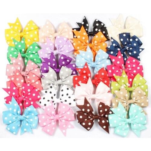 120pcs/lot 3" 24colors Dovetail Grosgrain Dot Ribbon Hair Bow Kids Girl Organza Hair Bows For Toddle Hair Accessories Hair Clips