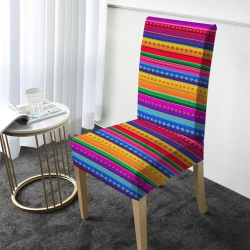 Bohemian Strip Print Chair Cover Elastic Dining Chair Protector Cover Washable Slipcover for Christmas Banquet Party Home Decor