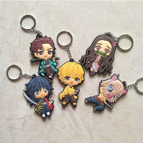 5pcs/set Anime Demon Slayer: Kimetsu no Yaiba Key Chains Two-sided Keychain Cosplay Acrylic Pendant Keyring