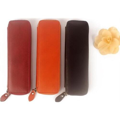 2pcs/Set Genuine Leather School Pencil Case Zipper Pencilcase Large Capacity Stationery Kit Multifunction Cowhide Penal