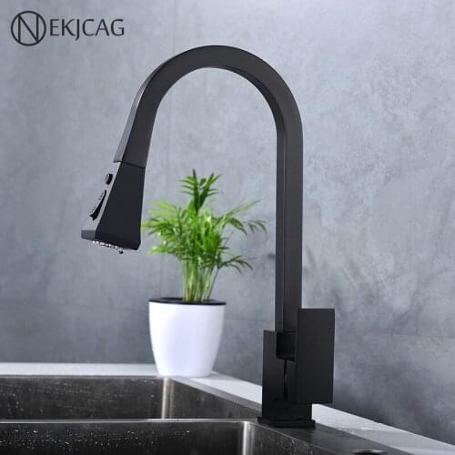 Black Spray Black Stream Handle Swivel 360 Rotation Pull Out Durable Sink Sprayer Single Hole Kitchen Faucet Hot Cold Mixer Taps