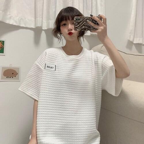 Make summer ~ the new institute wind fat MM loose big yards letters patch short sleeve T-shirt dress white squares