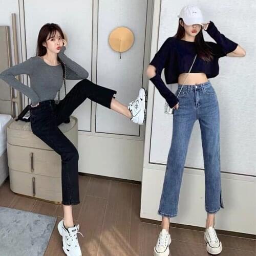Jeans for Women 2021 New Spring and Summer High Waist Slimming Stretch Cropped Straight Split Small Cropped Pants