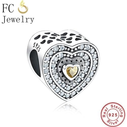 FC Jewelry Fit Original Brand Charm Bracelet 925 Silver Openwork Heart Micro Pave Cubic Zircon Beads Valentine Mother Berloque