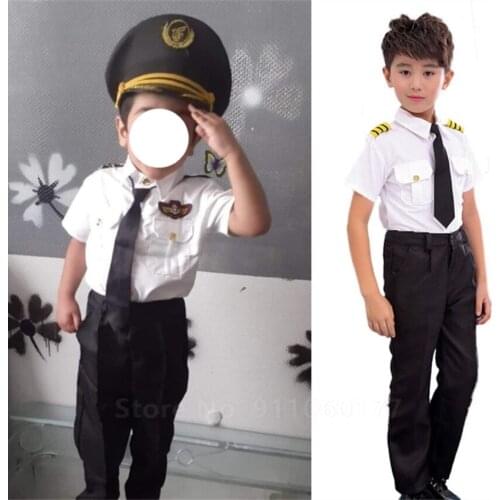 Captain Clothes Flight Attendant Uniform Kids Cosplay Costumes Pilot Carnival Halloween Party Wear Uniforms Children Aircraft