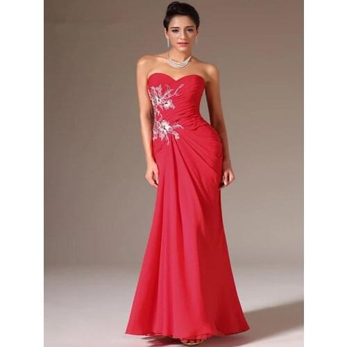 Red Evening Dresses Mermaid Sweetheart Chiffon Appliques Backless Long Dubai Saudi Arabic Evening Gown Prom Dresses