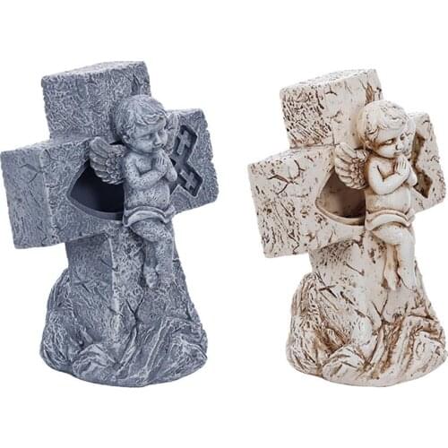 Creative Jesus Cross Angel Figurine Catholic Jesus Religious Decoration Resin Praying Angel Statue Religious Decoration Gifts