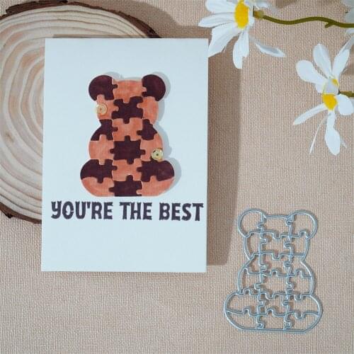 Little Bear Heart Round Rectangle Shape Puzzle Metal Cutting Dies Stencils For Scrapbooking Diy Personality Unique Techo Diary