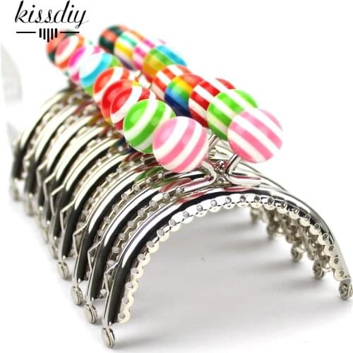 KISSDIY 10PCS 8.5CM Stripe Lollipop Bead Metal Purse Frame Semicircle Silver Lace Coin Clasp DIY Bag Accessory