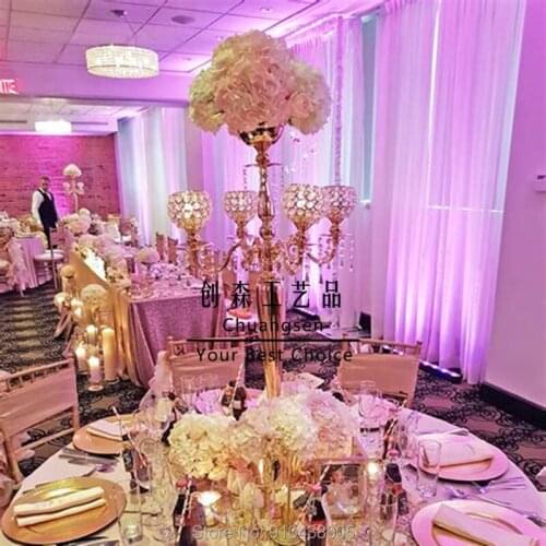 Metal Pillar Glass Candlestick Christmas Decoration Flower Vase Home Deco Candle Holders Metal Candelabra Gold Centerpiece