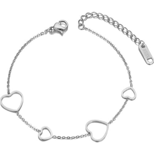 Trendy Stainless Steel 4Pcs Heart Charm Bracelets For Women Girl Office/Career Rose Gold Chain Bracelet Jewelry B20074
