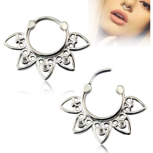 Fashion Hoop Faux Nose Rings Piercing Septum Nariz Stainless Steel Fake Septum Ring With Crystal Body Piercing Jewelry