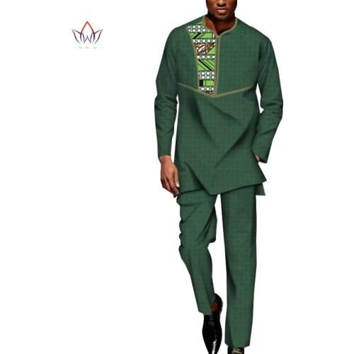 Bazin Riche Men 2 Pieces Pants Sets African Design Clothing African Clothes Casual Men Long Top Shirts and Pants Sets WYN1268