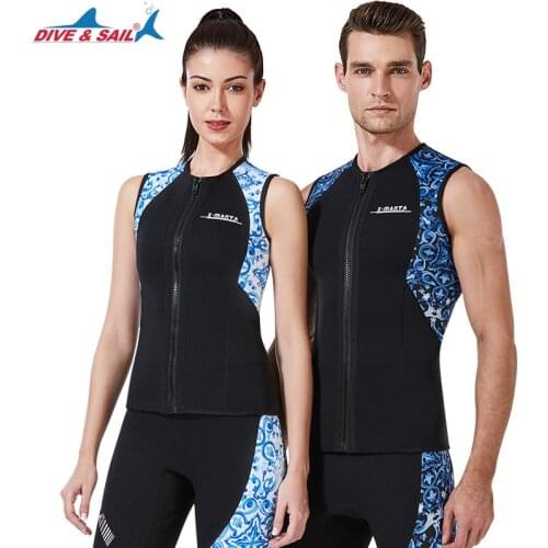 DIVE&SAIL Men Wetsuits Vest 3mm Neoprene Wetsuit Top Sleeveless Jacket Women Front Zipper Diving Surfing Kayaking Canoeing Top