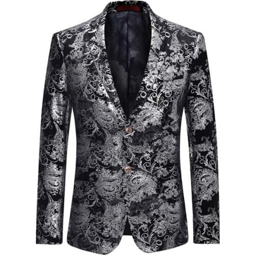 2020 Fashion Men Suit Jacket Spring Two Buttons Jacquard Sliver Blazer Casual Style Slim Fit Plus Size 4XL