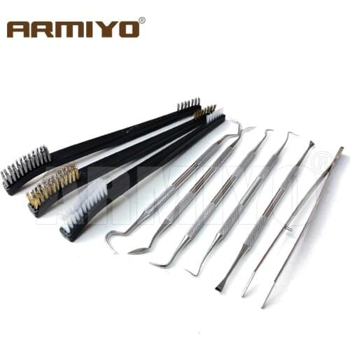 Armiyo 9Pcs/set Weapon Cleaning Barrel Pistol Brush Carbon Deposits Dirt Kit Stainless Steel Double Ended Pick Set Hunting