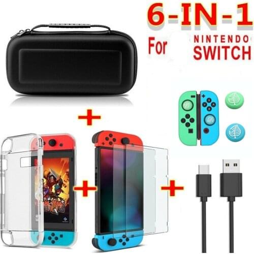 6 in 1 Game Accessories Set for Nintend Switch For Switch Lite Travel Carrying Bag Screen Protector Case Charging Cable