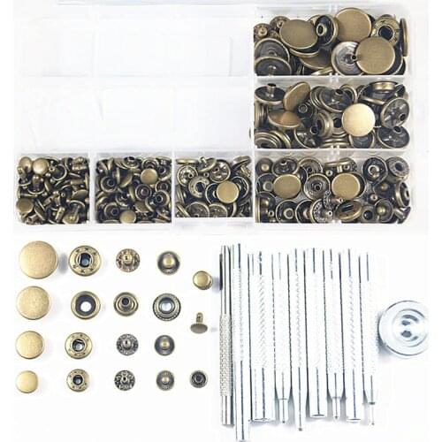 40set Metal Brass Snap Fastener Press Stud Buttons Poppers Leather Craft+50set 8MM Rivets for Leather+10pcs Fixing Tools Kit+Box