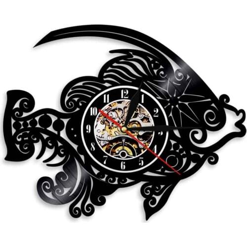 Steampunk Robot Fish Vinyl Record Wall Clock Submarine Sci-fi Fantasy Home Decor Wall Watch Mechanical Fish Silent Quartz Clock