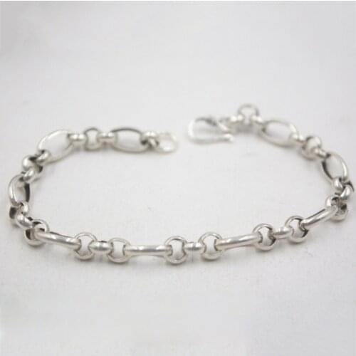 Real 925 Sterling Silver Bracelet 6mm Oval Rolo Link Bracelet 19cm For Men Women