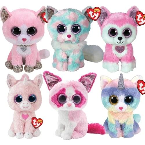 New 15cm Ty Big Eyes Beanie Plush Animal Cute Black Color Cat Series Collecting Toys Doll Children Birthday Christmas Gifts