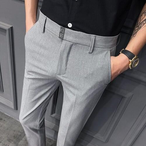 2021 new nine cent suit pants straight leg men slim summer youth pure color Korean fashion business casual pants size 28-36
