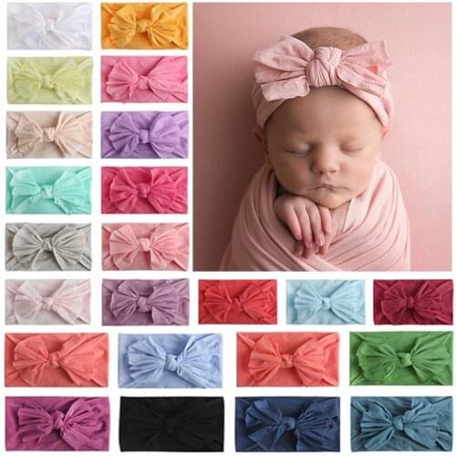 New Soft Nylon Stockings Childrens Wide Hairband Single Bowknot Childrens Baby Headband Headdress 23 Colors