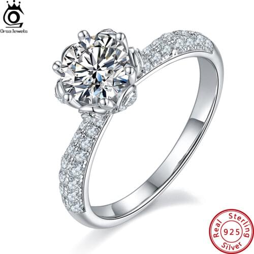 ORSA JEWELS 1.0 Carat Round Cut Moissanite Ring Real 925 Sterling Silver Wedding Ring Love Gift to Mom Daughter Girlfriend SMR53