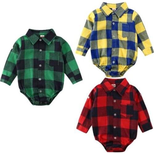 Autumn Newborn Baby Girl Boy Bodysuits Long Sleeve Plaids Jumpsuits Infant Toddler Kids One Piece Playsuit