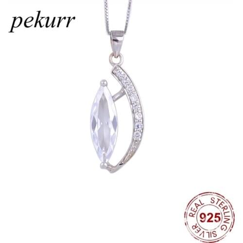 Pekurr 925 Sterling Silver Zircon Arc Oval Crystal Necklaces For Women Geometry Pendants Fashion Jewelry Accessories Gift