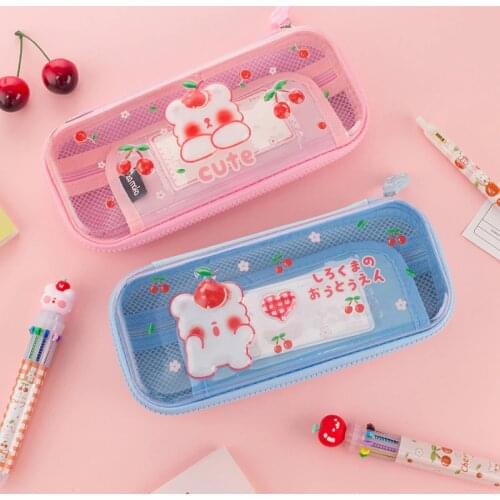 EVA Transparent Pencil Case High Capacity Double-layer Pencil Box Cartoon Cute Girl Children Students Pencil Bag Cute Kawaii Bag