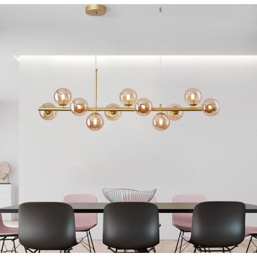 Nordic Black LED Pendant Light Modern Glass Ball Hanging Lamp for the Kitchen Living Room Dining Suspension Luminaire Design