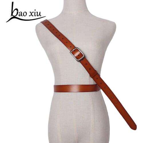 New Designer Vintage Genuine Cow metal pin Buckle long Belt Black Extra Long Belts for Women Bow tied Clothes Accessories