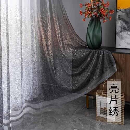2 Pcs/set Luxury Gradient Gray Tulle Gold Sequin Glitter Sheer Curtains for Living Room