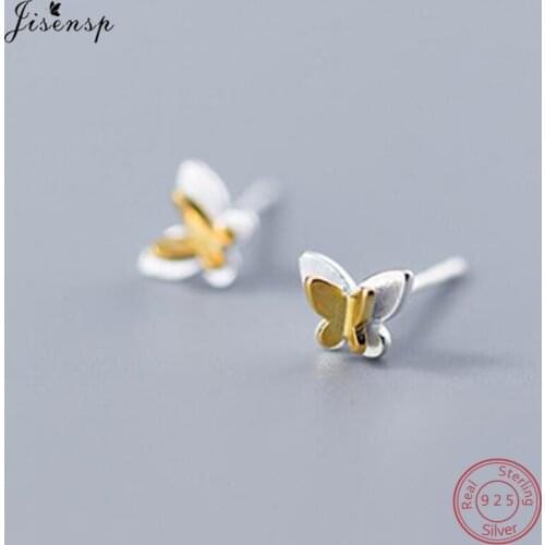 Jisensp 925 Sterling Silver Double Butterfly Earrings for Women Wedding Jewelry Cute Animal Stud Earrings Christmas Accessories