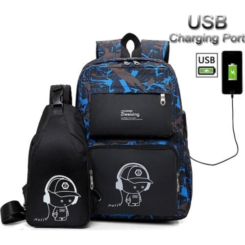 USB charging School Backpack For Teenage Boys Girls School Bags Waterproof Women Backpack Bagpack High School Backpack Set