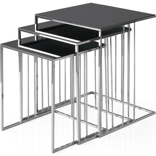 Modern Bowie Triple Zigon coffee table Chrome Plated Smoked Glass coffee tables table basse furniture living room table