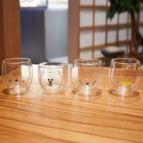 Glass Mugs Double Wall Glass Mug Bear Cat Dog Animal Double-Layer Glass Mug Coffee Cup Christmas Mug Gift Cute Tea Milk Cup