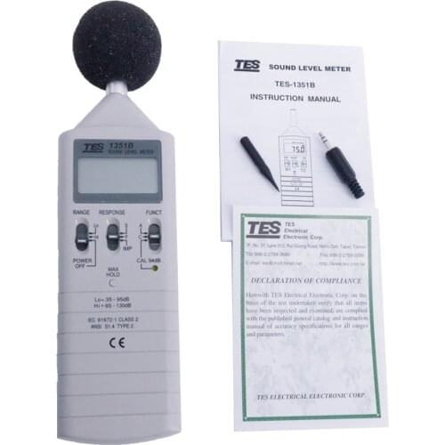 TES-1351B Digital Sound Level Meter Noise Meter Frequency Range 31.5Hz to 8KHzMaixmum Hold Function AC/DC Output Jack
