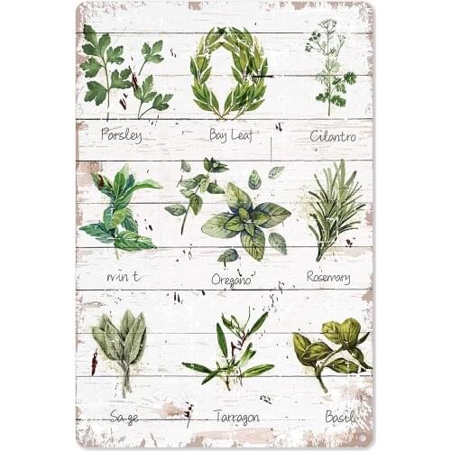 Funny Kitchen Herbs Art Metal Tin Sign Wall Decor - Vintage Botanical Herbs Art Metal Tin Sign for Home Wall Decor Gifts
