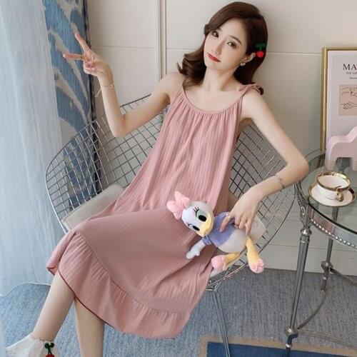 Summer Dress 2021 New Cotton Nightdress Casual Women Nightgown Sexy Spaghetti Strap Sleepwear Female Large Size Long Nightshirt