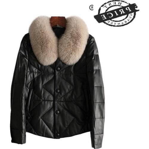 Leather winter genuine jacket women clothes 2021 vintage duck down coat + real fox collar warm chaqueta mujer hiver 2023