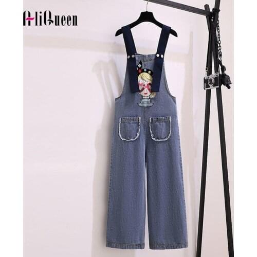 Women Loose Jean Jumpsuit Plus Size Cowboy Girl Denim Pant Female Suspender Sequins Overalls Long Trousers Streetwear Plus Size