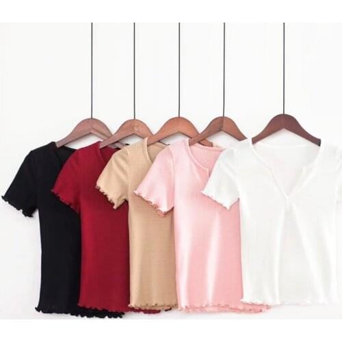 Summer style sexy slim V-neck Crop Tops For Women Casual Short Sleeve Cotton Girl T-shirts White Tops Tee