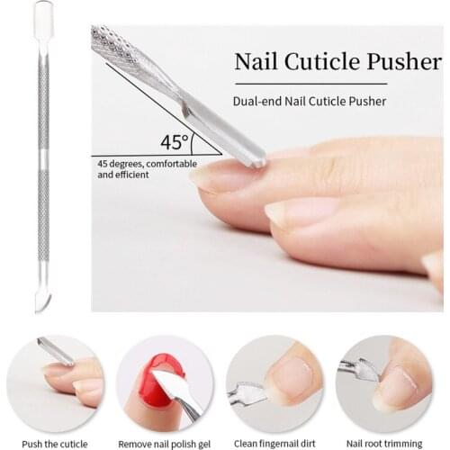 1Pc Stainless Steel Dual-ended Nail Cuticle Pusher Cilper Cuticle Remover fork Nail Nipper Cutter Manicure Nail Art Tools